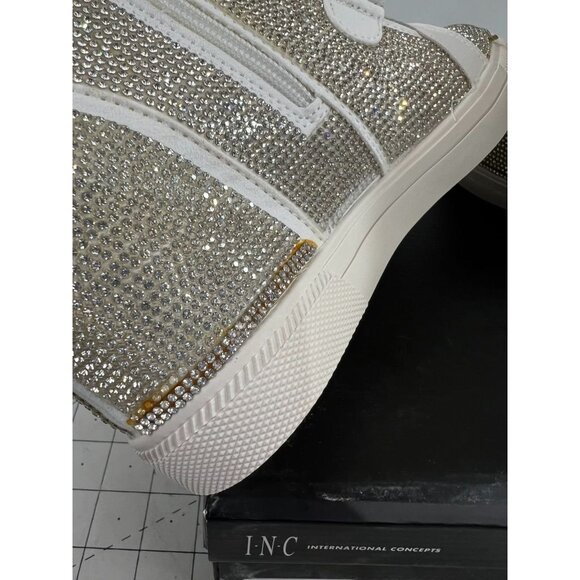 INC Womens Silver Rhinestone High-Top Sneakers With Zipper Velcro Straps Sz. 8 - Picture 5 of 10